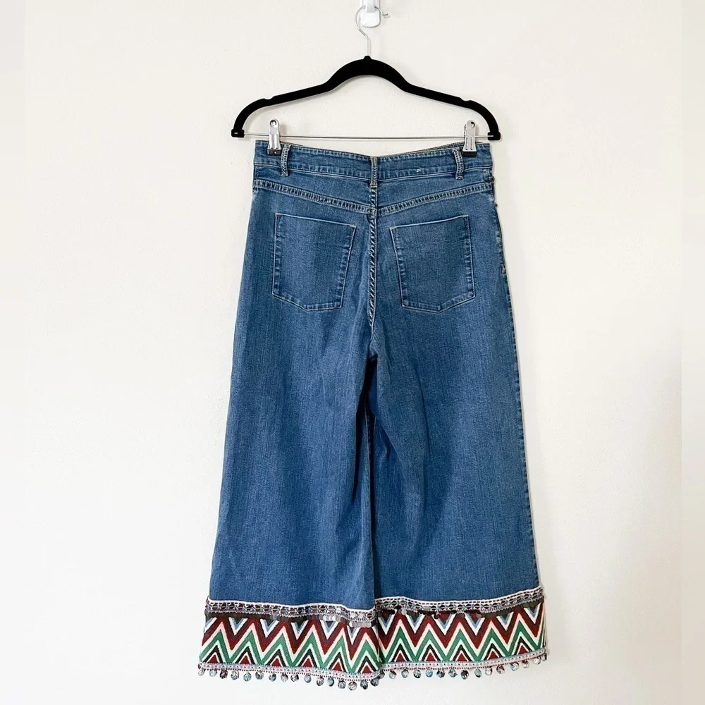 Alice + Olivia Beta Pom Pom High Waist Wide Leg Cropped Jeans Size 28 - Picture 3 of 9